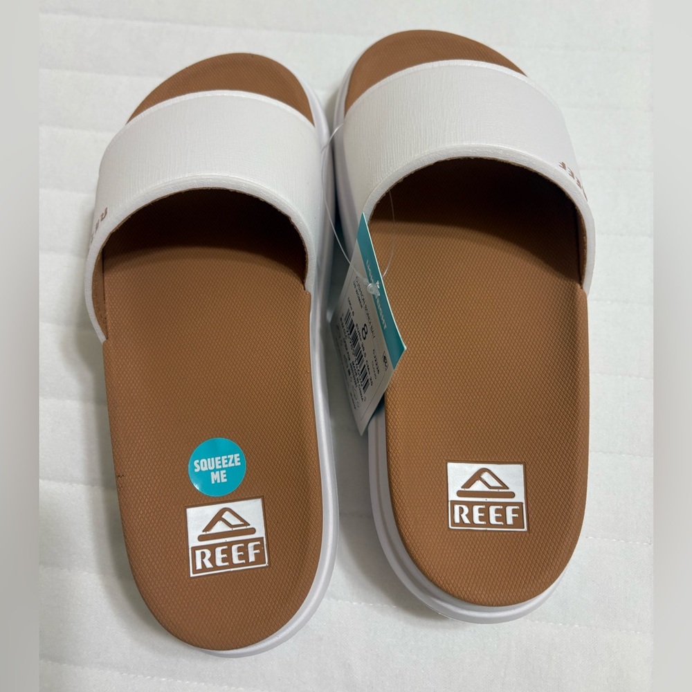 Reef White Slide Sandals with Tan Footbed